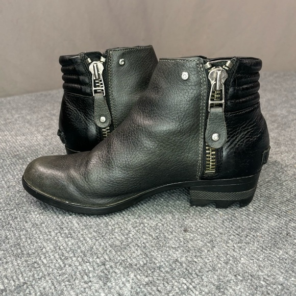 Sorel Boots Women’s 7.5 Danica Ankle Round Toe Block Heel Zip Up Leather Black - Picture 5 of 8